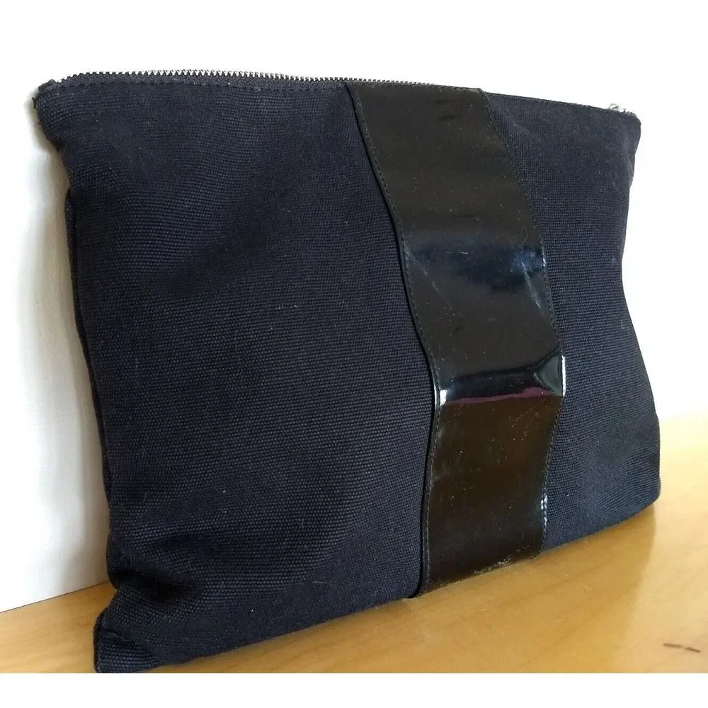 E Cosmetics Black Canvas Zippered Cotton Houndstooth Makeup Toiletry‎ Travel Bag